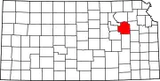 Map of Kansas highlighting Wabaunsee County