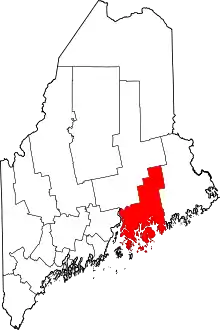 Map of Maine highlighting Hancock County