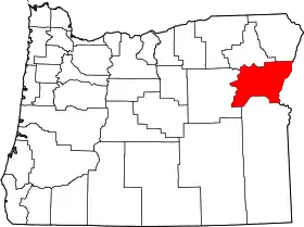 Map of Oregon highlighting Baker County