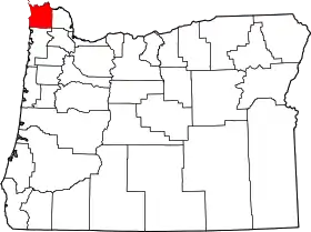 Map of Oregon highlighting Clatsop County