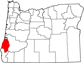 Map of Oregon highlighting Coos County