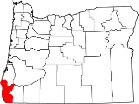 Map of Oregon highlighting Curry County