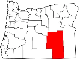 Map of Oregon highlighting Harney County