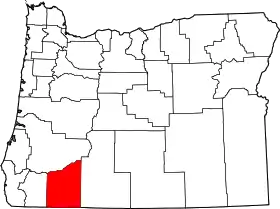 Map of Oregon highlighting Jackson County