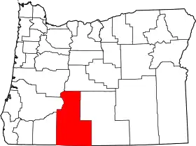 Map of Oregon highlighting Klamath County