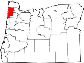 Map of Oregon highlighting Tillamook County