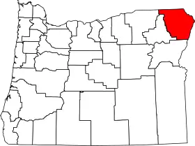 Map of Oregon highlighting Wallowa County