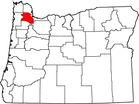 Map of Oregon highlighting Washington County