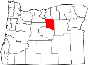 Map of Oregon highlighting Wheeler County