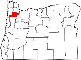 Map of Oregon highlighting Yamhill County