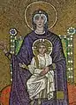 أيقونة بيزنطية من القرن السادس تصوّر مريم العذراء جالسة على العرش وفي حضنها الطفل يسوع