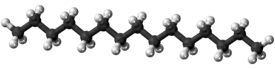 Ball-and-stick model of the pentadecane molecule