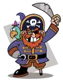 Stereotypical cartoon pirate sporting the skull-and-crossbones on his hat