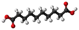 Ball-and-stick model of the sebacic acid molecule