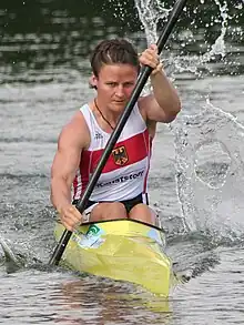 Silke Hörmann in a typically narrow-beamed racing kayak