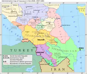 خريطة داغستان ASSR وغيرها ASSR في منطقة القوقاز