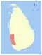 Map indicating the extent of Western Province within Sri Lanka