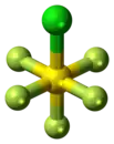 Ball-and-stick model of the sulfur chloride pentafluoride molecule