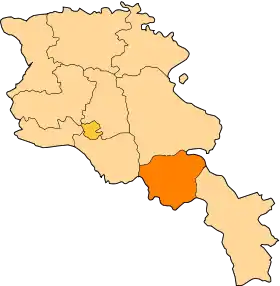 Location of Vayots Dzor within Armenia