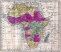 Nesti mapa de 1808, el cartógrafu consciente del "enigma" del Níxer toma procuros: esiste un ríu faía Timbuktú pero nun tien embocadura nel mar.