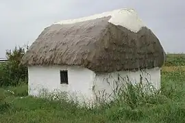 Barraca del Delta del Ebro. Ye una construcción llixera, inclusive precaria, qu'utiliza cañes y folla, materiales locales que dieron el títulu a una famosa novela de Vicente Blasco Ibáñez ambientada na Albufera de Valencia, zona de similares carauterístiques.