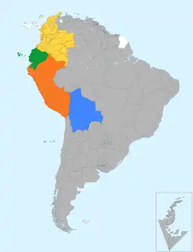 Países miembros de la Comunidá Andina (c/Reclamaciones territoriales en L'Antártida).