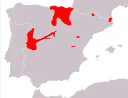 Distribución de Dendrocopos minor n'España.