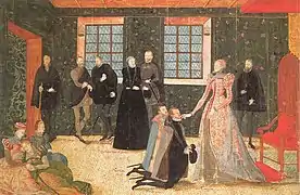 La reina Isabel recibe a un embaxadores, atribuyíu a Levina Teerlinc, ca. 1560.