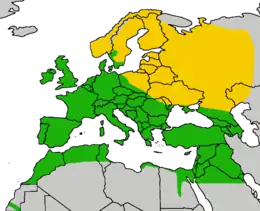 Distribución occidental Mariellu = Cría, Verde = Tol añu