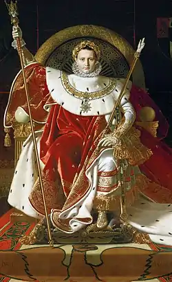 Napoleón nel so tronu imperial, 1806, oleu sobre llenzu, 259 x 162 cm, Muséu del Exércitu, París