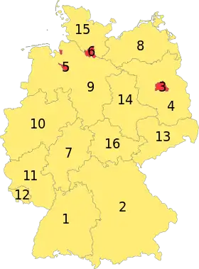 Los 16 Bundesländer (estaos) d'Alemaña