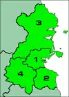 Mapa de la división alministrativa del Condáu o Rexón de Dublín