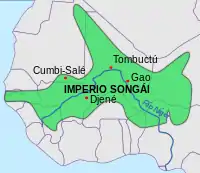 L'imperiu Songhai, hacia 1500.