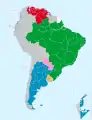 Países miembros de Mercosur (c/Reclamaciones territoriales en L'Antártida).