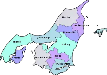 Mapa de conceyos de Nordjylland.