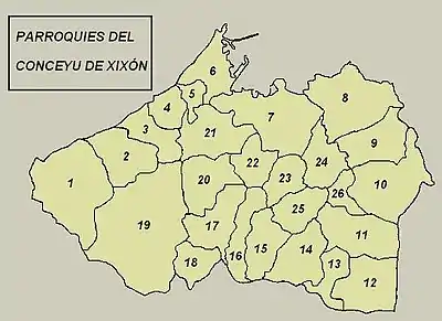 Mapa coles parroquies de Xixón