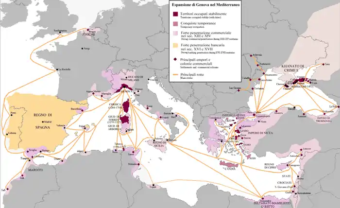 La espansión de la república marítima de Xénova nel Mediterraneu