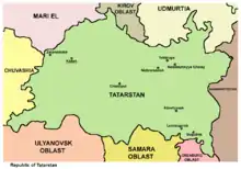 Mapa de Tatarstan nel qu'apaez Kazán