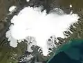 Imaxe de satélite del Vatnajökull n'Islandia.