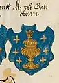 Escudu del reinu de Galicia nel armorial Wappenbuch. Sieglu XVI