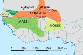 Malí, Songhai y los Estaos circundantes, en redol a 1530.