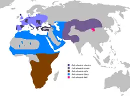 Distribución de les subespecies de F. silvestris.