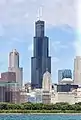 Torre Willis, en Chicago. El so sistema de tubos empaquetaos determina la so carauterística silueta.