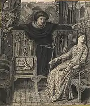 "Hamlet və Ofeliya" (ing.Hamlet and Ophelia) (1858), qələm və mürəkkəb