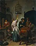 Jan Steen. "Tutuquşu qəfəsi", 1665.