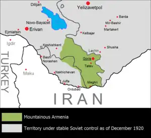 Dağlıq Ermənistan Respublikasının nəzarət etdiyi ərazilər. 1921-ci il.