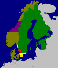 1. Qırmızı: Halland, İsveçə verildi. 
2. Sarı: Bohuslan və Skene İsveçə verildi. 
3. Cəhrayi: Tromdalek və Bronholm İsveçə verildi.