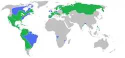 Yeddiillik müharibədə iştirak etmiş dövlətlər
  Böyük Britanya, Prussiya və Portuqaliya ittifaqı
  Fransa, İspaniya, Avstriya, Rusiya ve İsveç ittifaqı