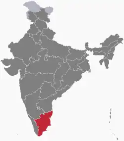 Location of Tamil Nadu in India