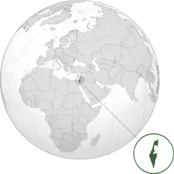 Location of Israel (in green) on the globe.